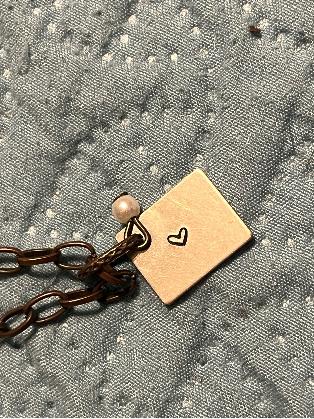 Square Pendant Necklace with Heart Charm - Brass Tone 30”